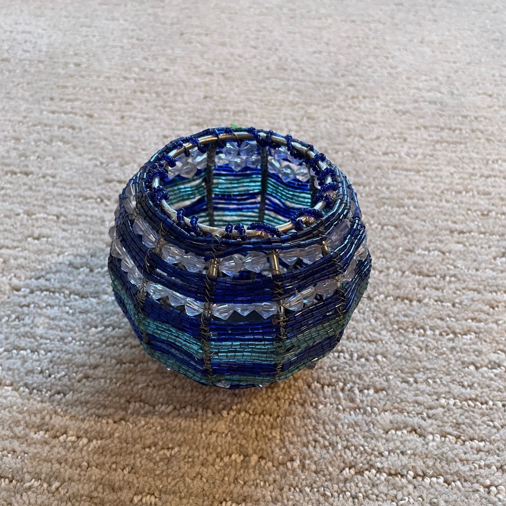 Blue Beaded Pen Holder